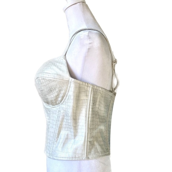 NEW - Say What? Pearl and Silver Faux Crocodile print Corset Bustier Top Size XL - Picture 2 of 10